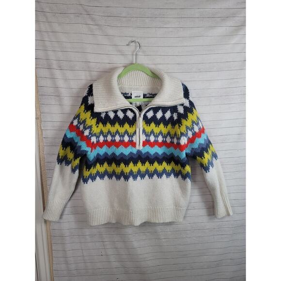 AERIE QUARTER ZIP ARGYLE SWEATER WOOL BLEND, SZ SMALL - Picture 1 of 16